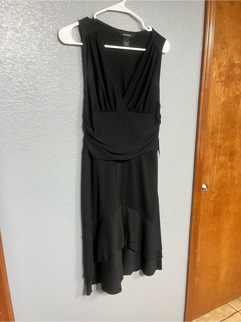 Express Black One-Shoulder Draped Midi Dress
